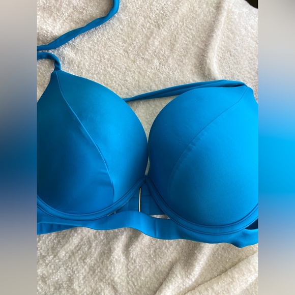 Victoria Secret NWOT Swim Bikini Top 36DD Hottie Halter Blue Push Up - Picture 10 of 10